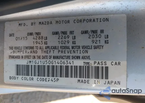 2016 Mazda Mazda6 I Sport z USA, uszkodzony, nr VIN JM1GJ1U50G1406341